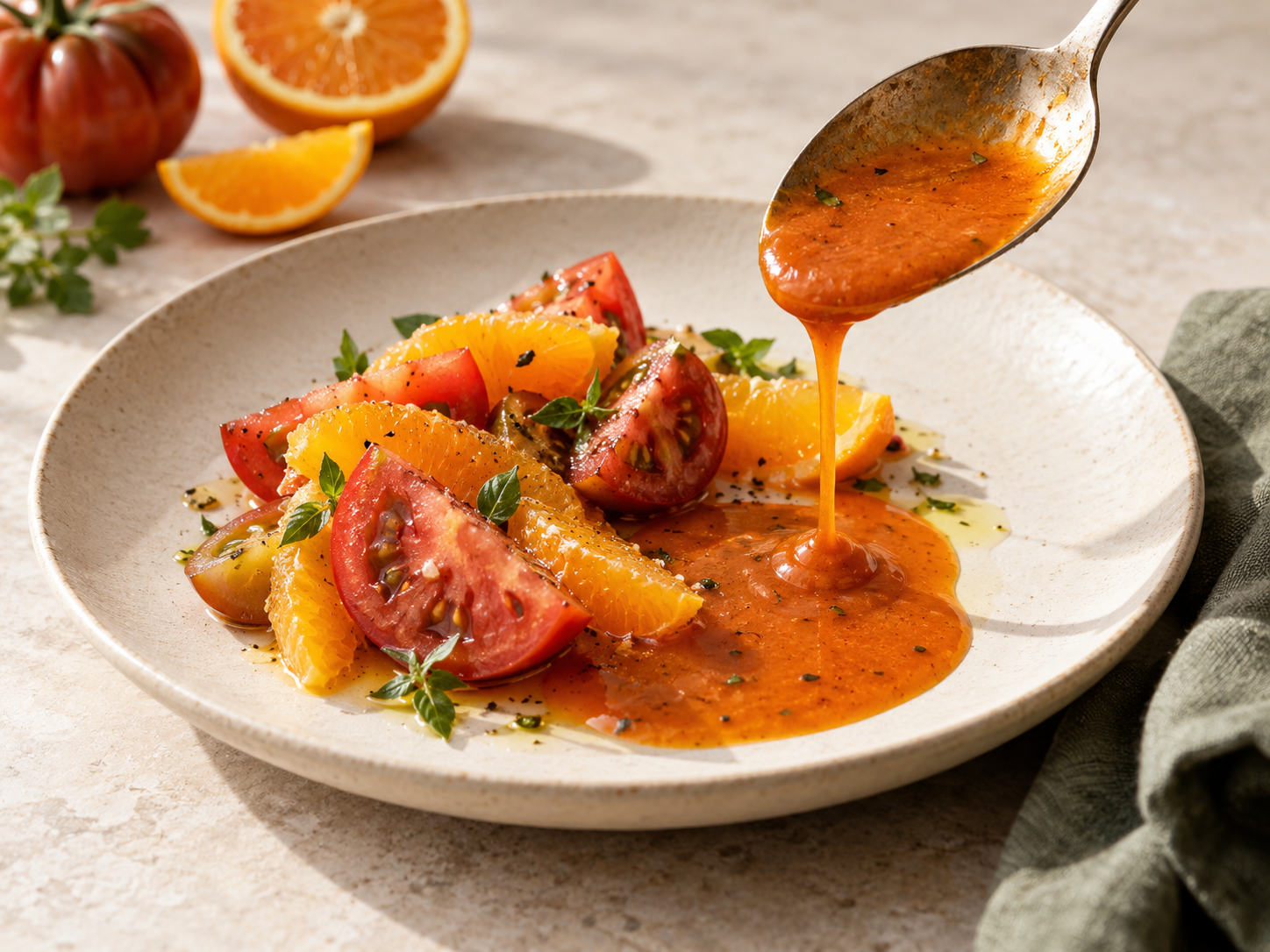 Tomato and orange: an egg-free emulsion inspired by Massimo Viglietti
