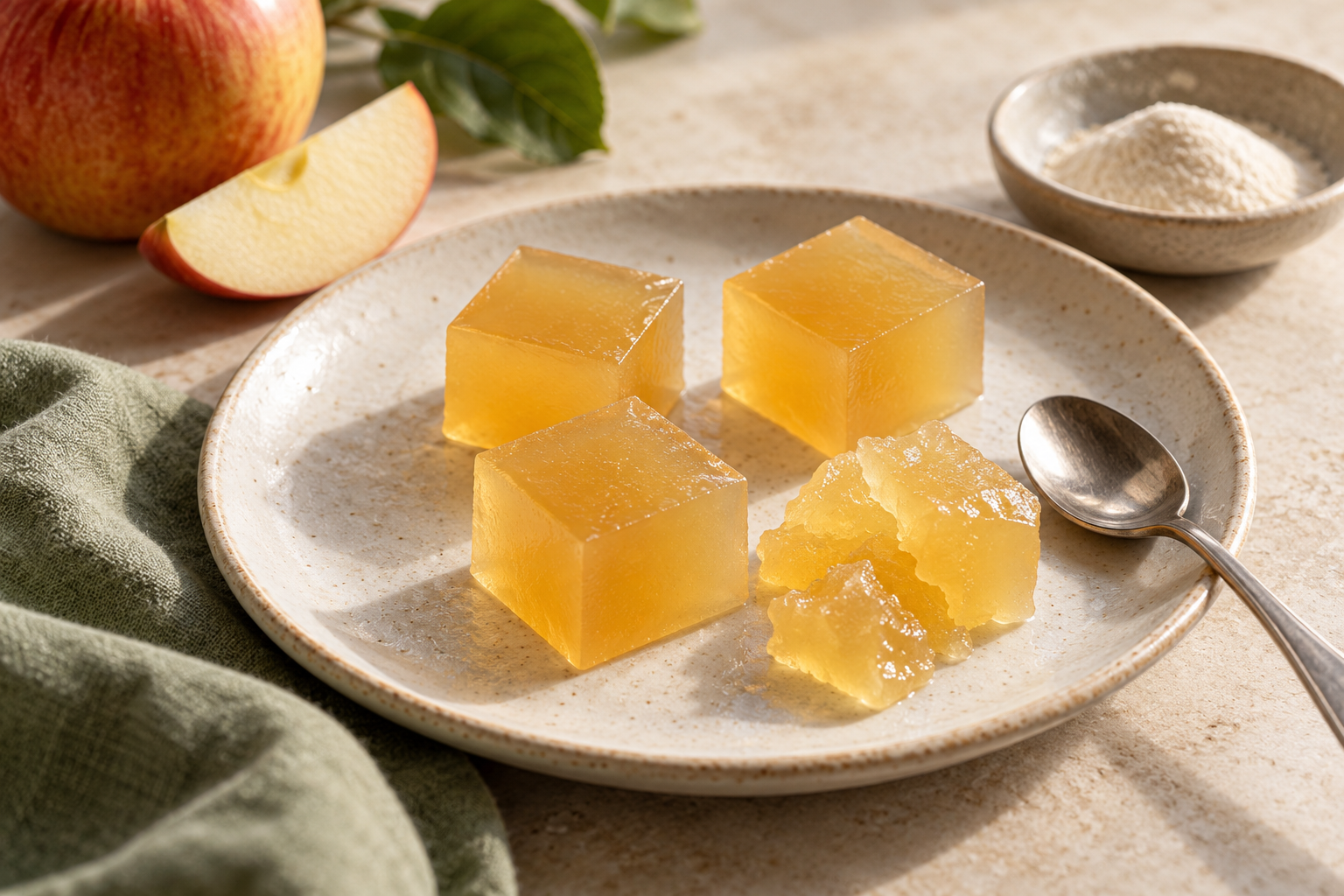 Cubi di gel di mela per verificare la consistenza dell’agar agar