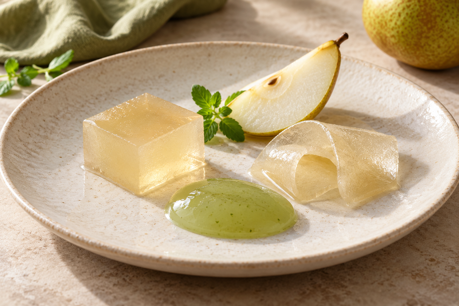 Tre consistenze di gel di pera con agar agar