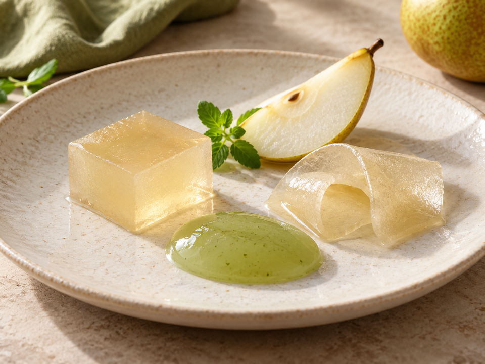 Tre consistenze di gel di pera con agar agar