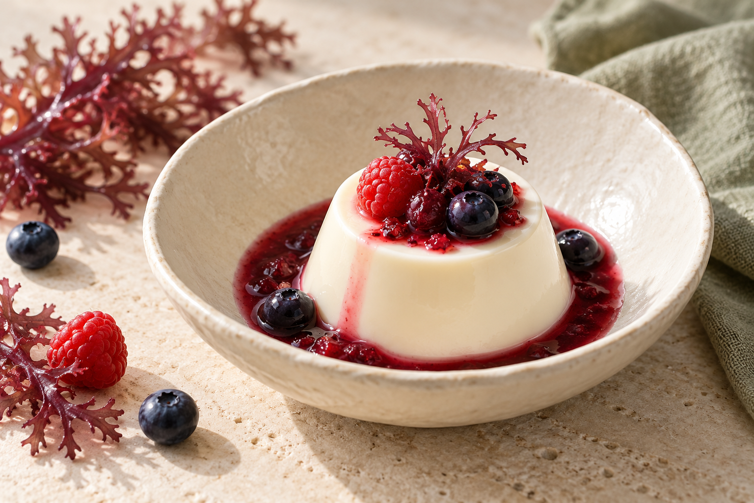 Dessert gelificato con carragenina kappa e frutti rossi