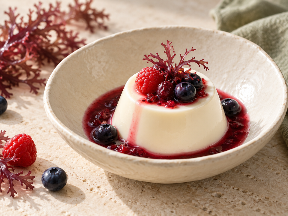 Dessert gelificato con carragenina kappa e frutti rossi