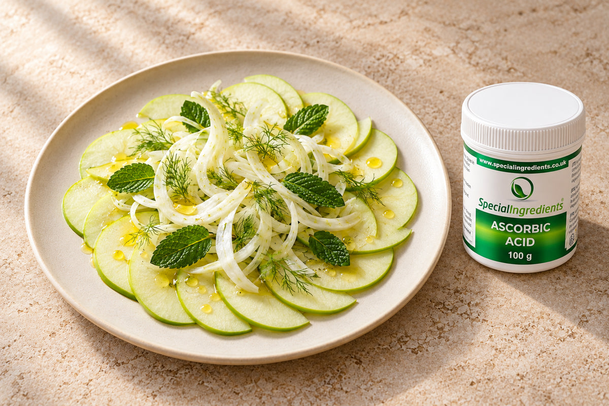 Carpaccio di mela verde, finocchio e menta con acido ascorbico