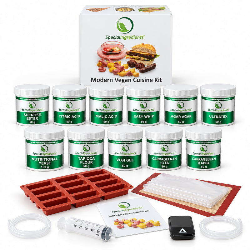 Kit cucina vegana con etichette attuali e pesi da scheda prodotto