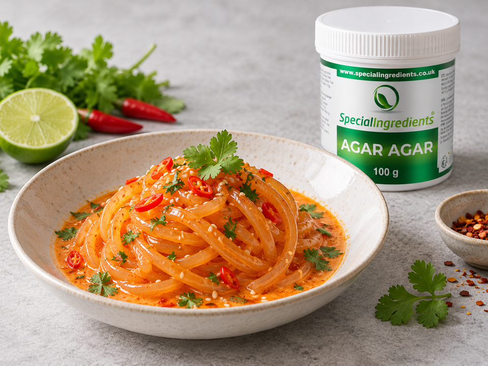 Thai red curry noodles with agar agar — preparation with current Special Ingredients packaging