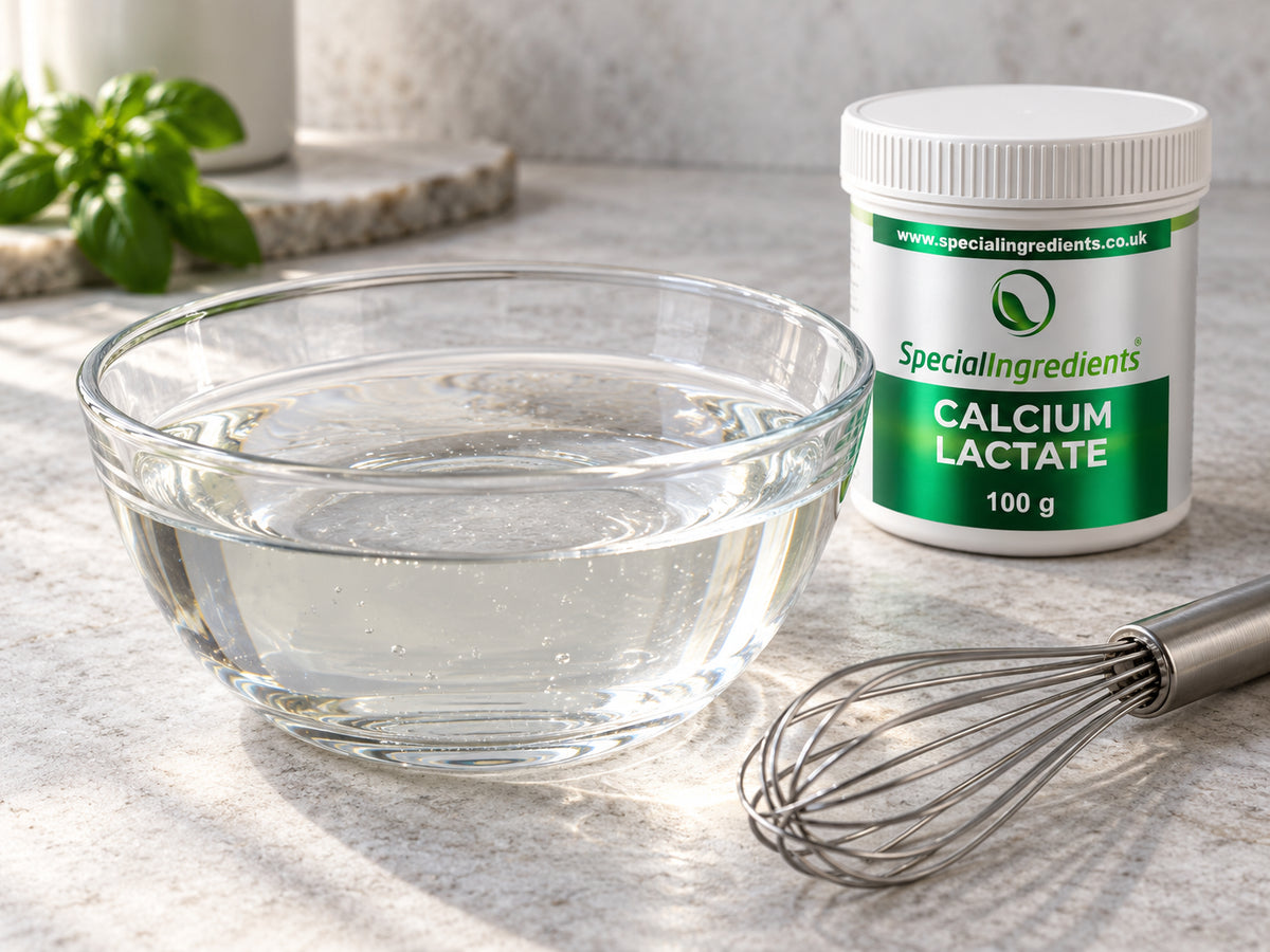 Calcium lactate bath for spherification