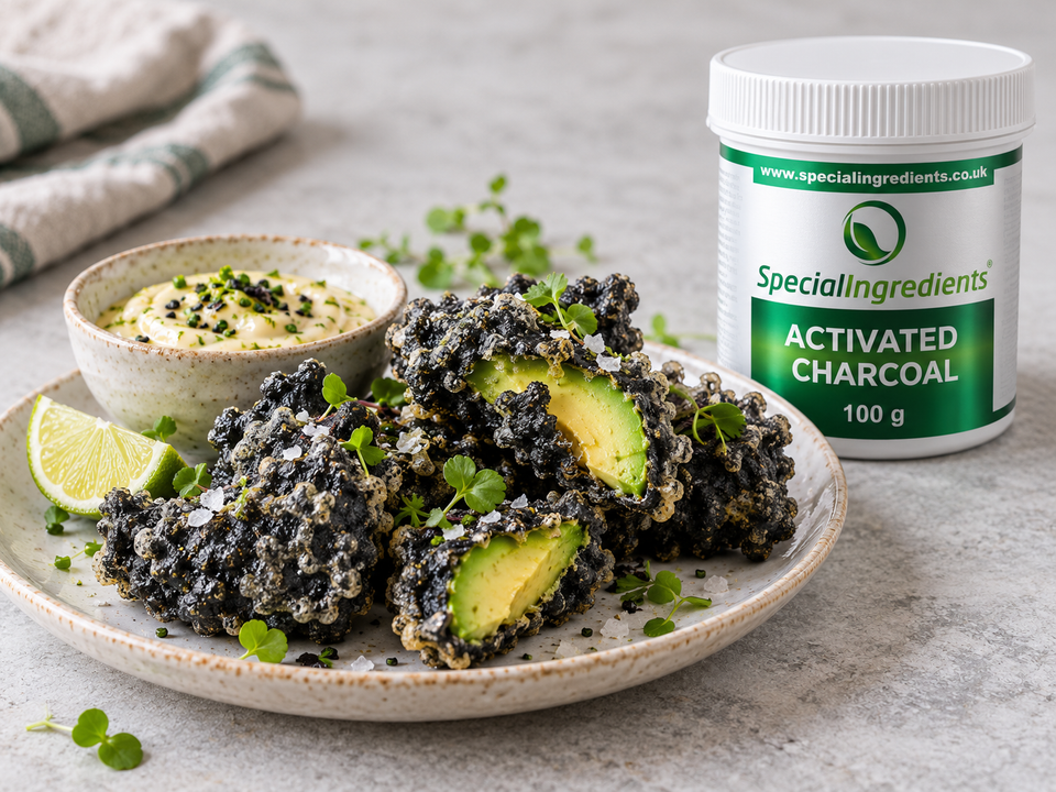 Avocado in tempura al carbone vegetale — preparazione con confezione attuale Special Ingredients