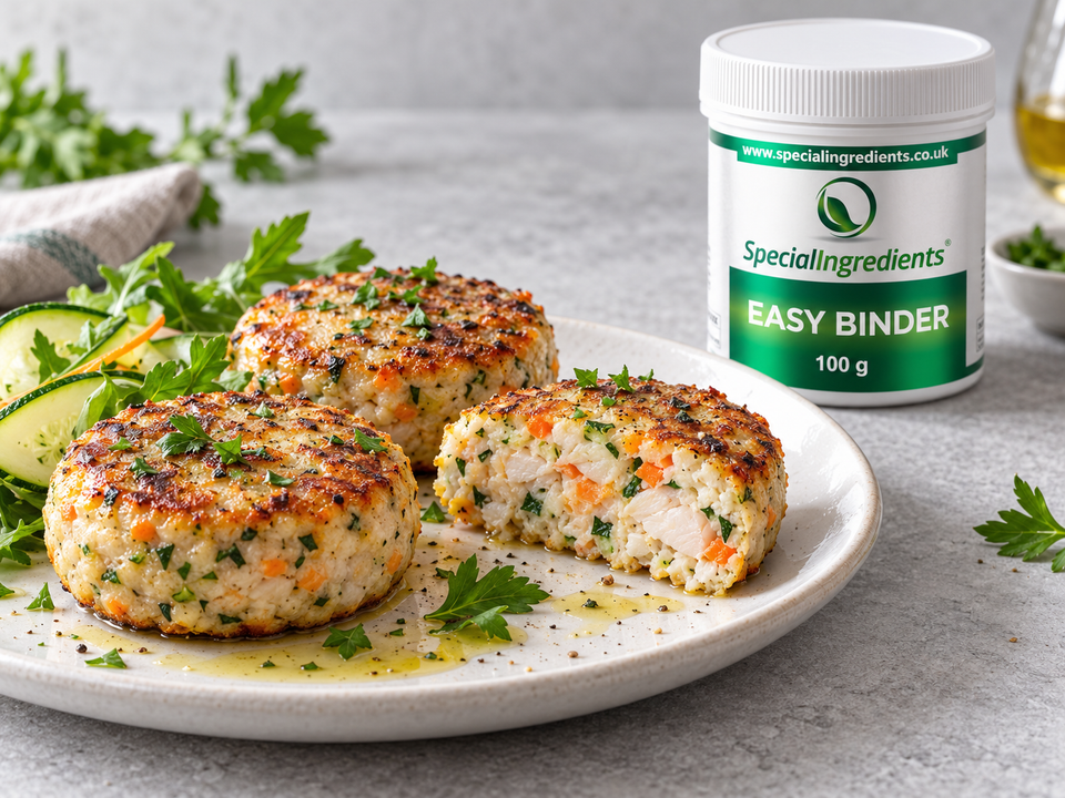 Preparazioni modellate di carne, pesce e verdure con Easy Binder — preparazione con confezione attuale Special Ingredients