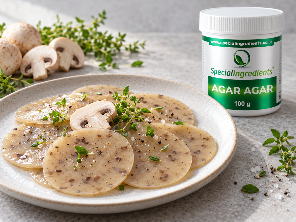 Button mushroom discs with agar agar