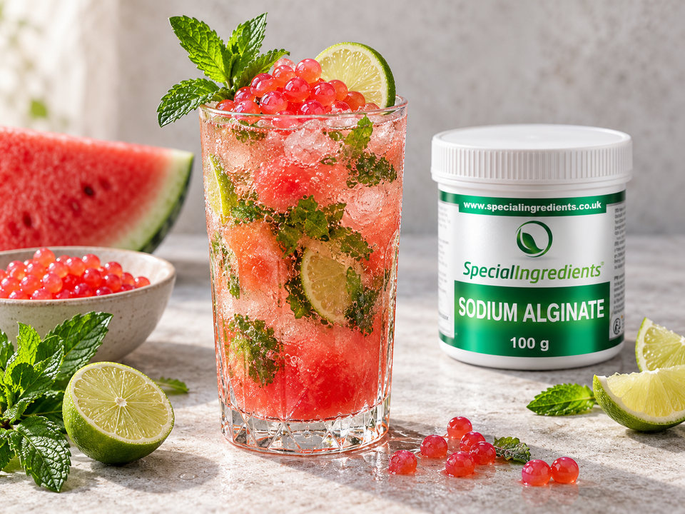 Mojito all’anguria con caviale molecolare — preparazione con confezione attuale Special Ingredients