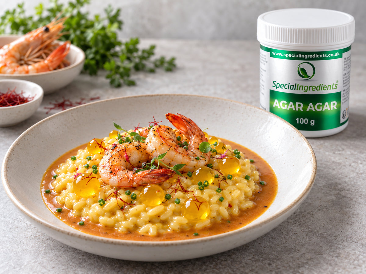 🇮🇹 Risotto com esferas de açafrão e bisque de camarão
