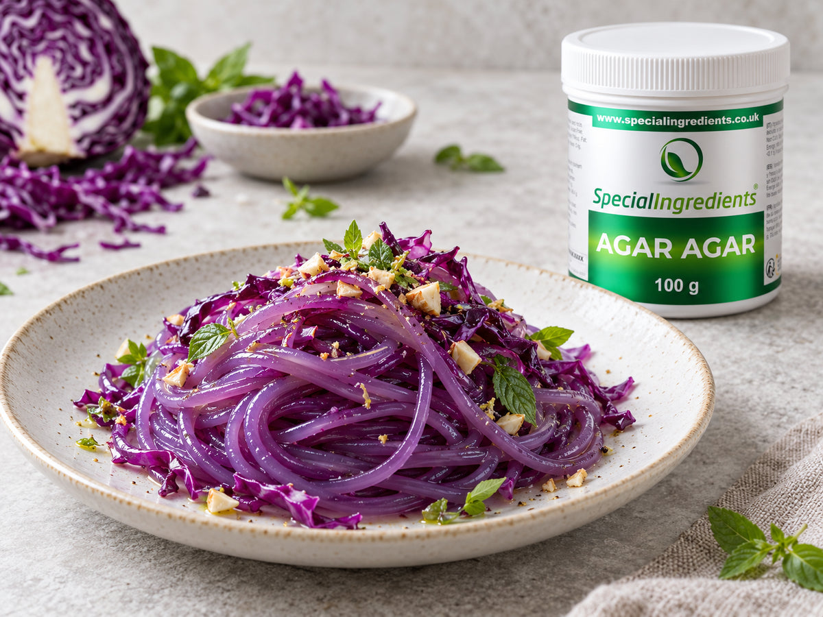 Gluten-free red cabbage spaghetti with agar agar