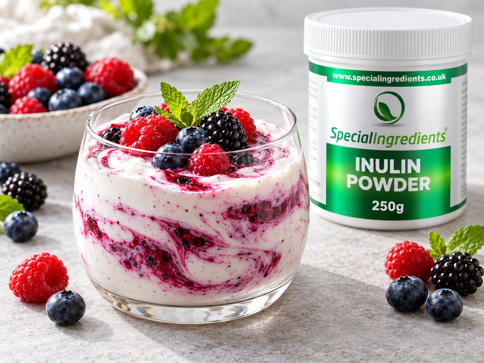 🏋️🫐Ricetta fit: Mousse di Yogurt Greco e Frutti di Bosco con Inulina — foto HD con confezione aggiornata
