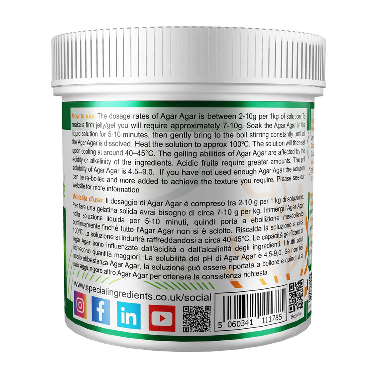 Agar Agar Powder 100g - Special Ingredients- etichetta istruzioni